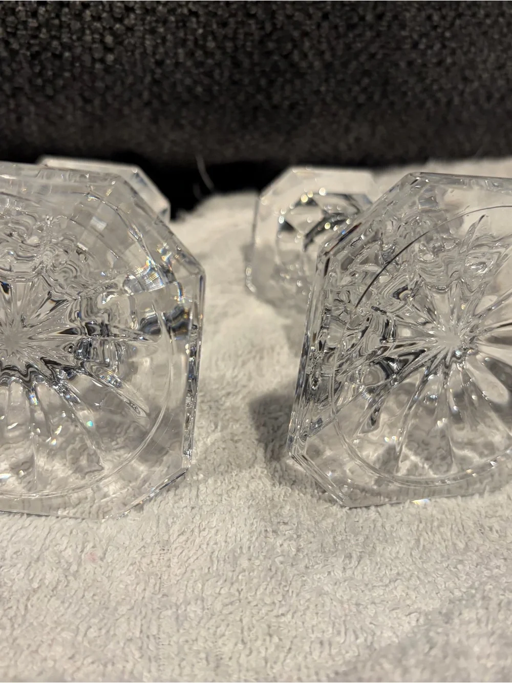 Clear Crystal Glass Candlestick Holders - Pair